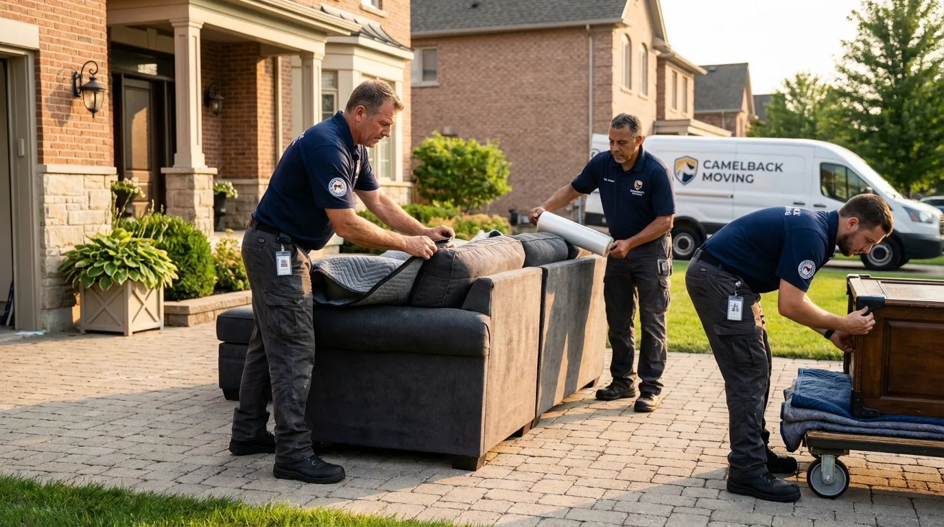 Large estate moving crew wrapping furniture in Newport, OR