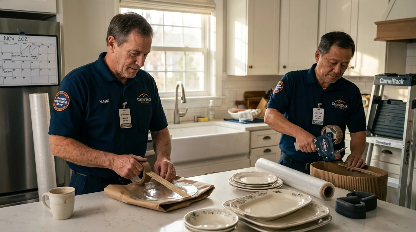 Professional crew packing kitchen dishware in Newport, OR